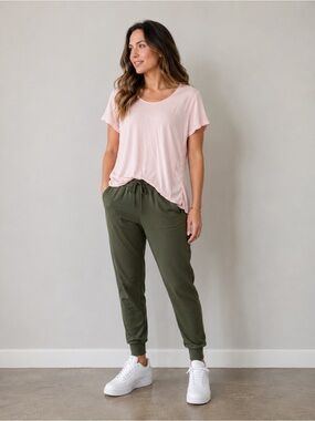 Gap Blush Pink Mixed Media Short Sleeve Blouse Top Size Large